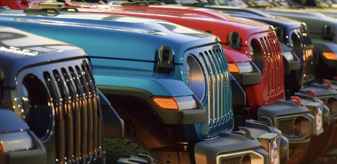 Row of rental Jeeps in Hawaii